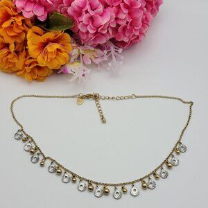 Lia Sophia Gold And Silver Tone Dainty Fringe Necklace 19" Adj.